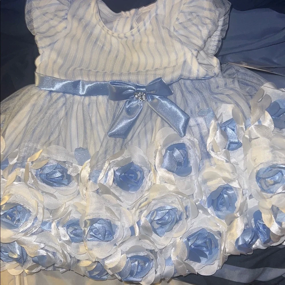 Nannette Blue and White Floral Dress with Diaper Cover